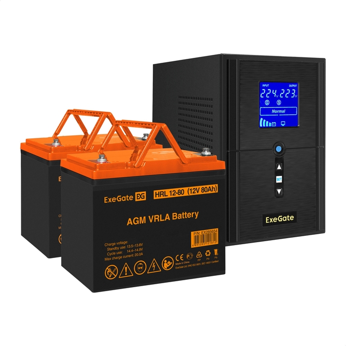 UPS set ExeGate SineTower SZ-1500.LCD.AVR.2SH.1C13.USB + battery HRL 12-80 (12V, 80Ah), 2 pcsece