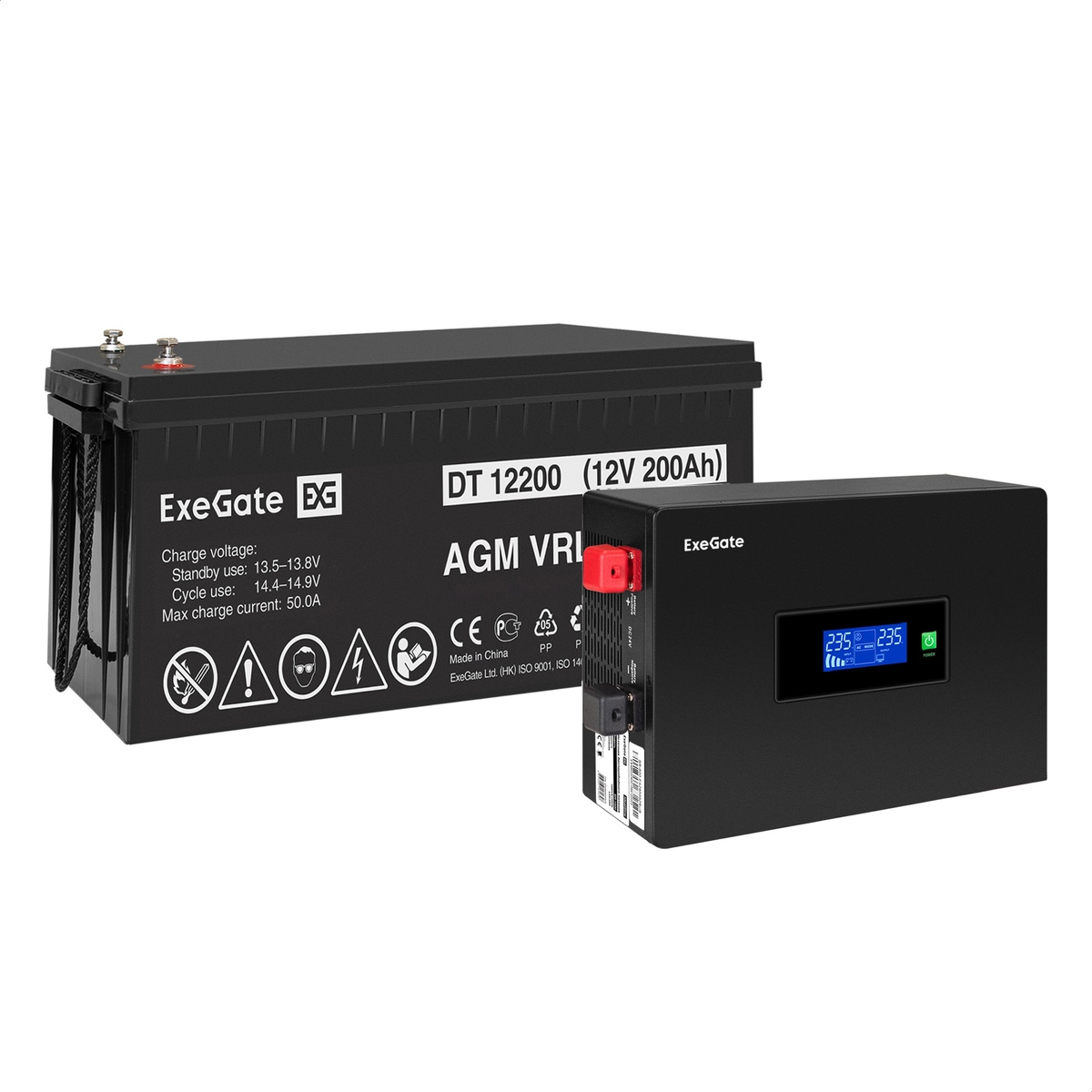 UPS set ExeGate IdealSine SR-600.LCD.2SH + battery DT 12200 (12V/200Ah), 1 piece