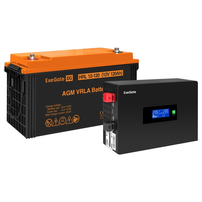 UPS set ExeGate IdealSine SR-1000.LCD.2SH + battery HRL 12-120 (12V/120Ah), 1 piece