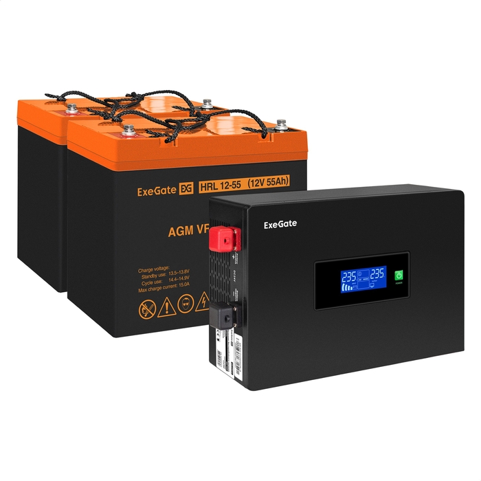 UPS set ExeGate IdealSine SR-1500.LCD.2SH + battery HRL 12-55 (12V/55Ah), 2 pcsece