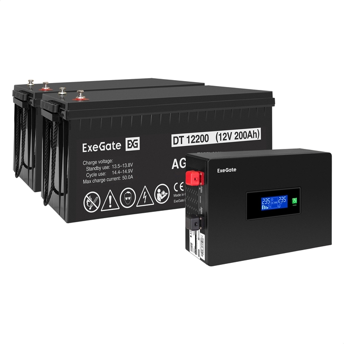 UPS set ExeGate IdealSine SR-1500.LCD.2SH + battery DT 12200 (12V/200Ah), 2 pcsece